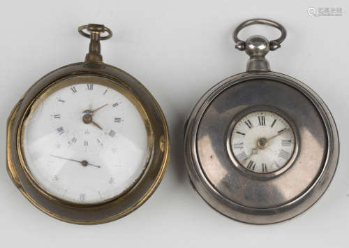 A silver half-hunting pair cased keywind pocket watch, the g...