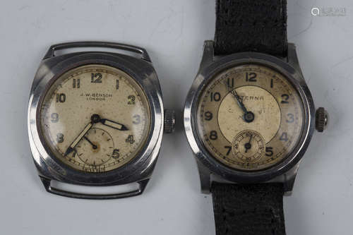 A J.W. Benson steel cased wristwatch, the signed circular di...