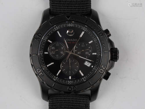 A Movado Series 800 Chronograph black enamelled stainless st...