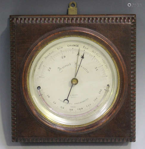 An Edwardian mahogany cased aneroid wall barometer, the silv...