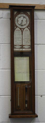 A late Victorian oak cased 'The Fitzroy Aneroid' barometer w...