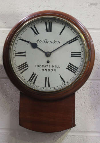 A late Victorian mahogany drop dial wall timepiece with eigh...