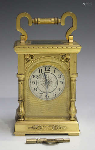 A late 19th century French lacquered brass carriage clock wi...