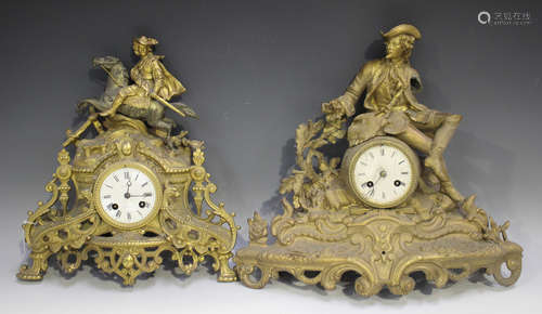 A group of four late 19th century French gilt spelter mantel...