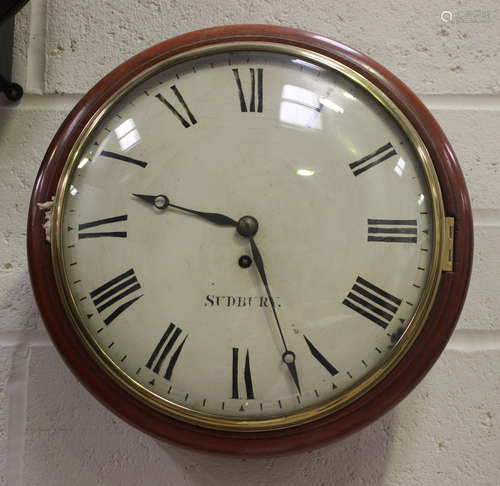 A late Victorian mahogany circular wall timepiece with eight...