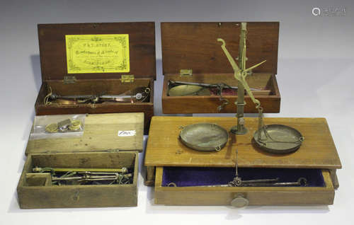 A set of 19th century steel balance scales with copper pans,...