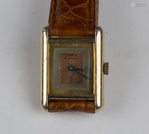 A Cartier Must de Cartier Tank Vermeil silver gilt lady's wr...