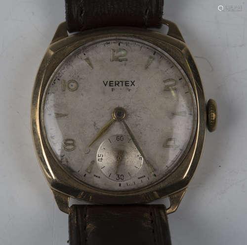 A Vertex Revue 9ct gold cushion cased gentleman's wristwatch...