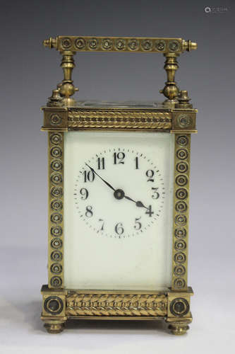 A late 19th/early 20th century lacquered brass carriage time...