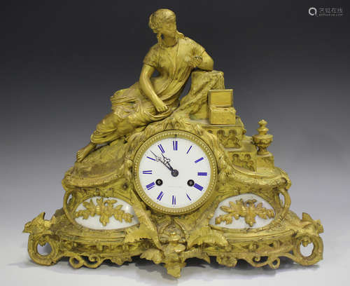 A 19th century French ormolu mantel clock with eight day mov...