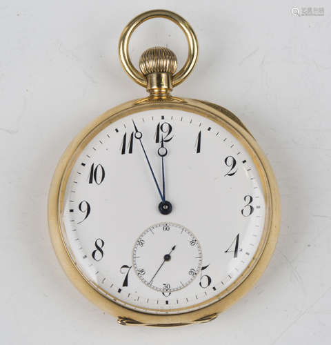 An 18ct gold cased keyless wind open-faced gentleman's pocke...