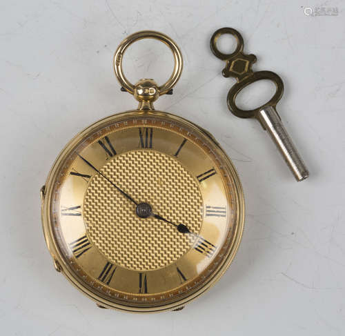 An 18ct gold cased open-faced fob watch, the gilt movement d...