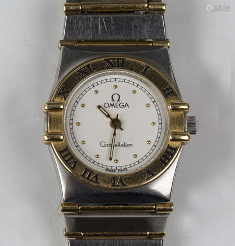 An Omega Constellation stainless steel and gold lady's brace...