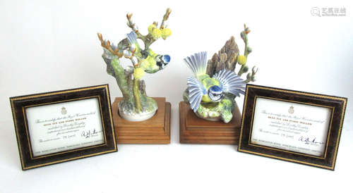 A pair of limited edition Royal Worcester models of Blue Tit...