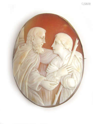 A Victorian yellow metal mounted carved shell cameo depictin...