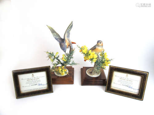 A pair of limited edition Royal Worcester models of Redstart...