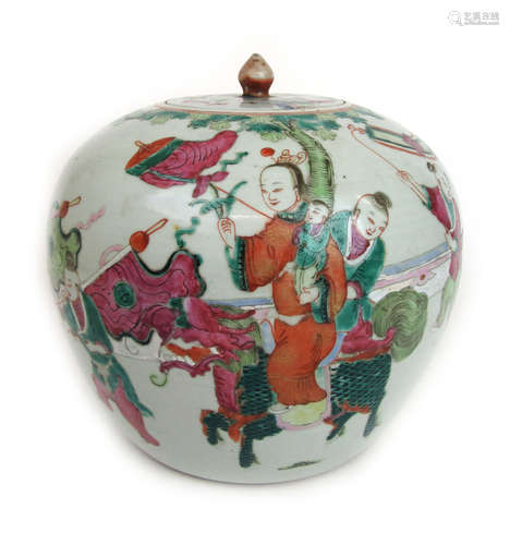 A 19th century Chinese porcelain ginger jar of squat form,