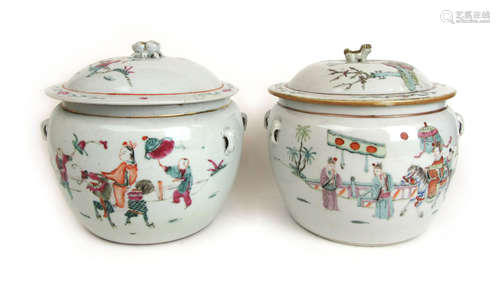 A pair of 19th century Chinese porcelain tureens the covers ...