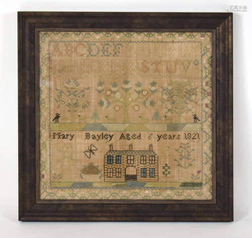 Mary Bayley (Aged 6, 1821), An alphabetical sampler depictin...