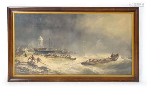 Henry Barlow Carter (1804-1868), Lifeboats off-shore in a st...