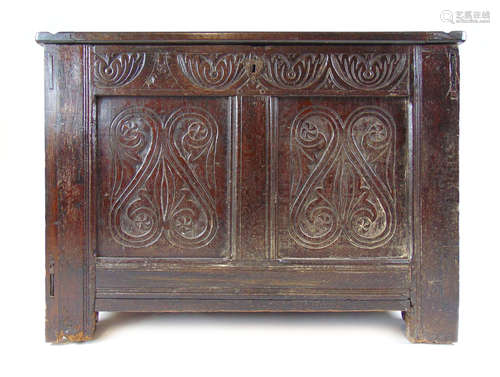 A late 17th century and later oak coffer, the later three pa...