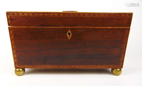 A Regency rosewood and strung sarcophagus tea caddy,