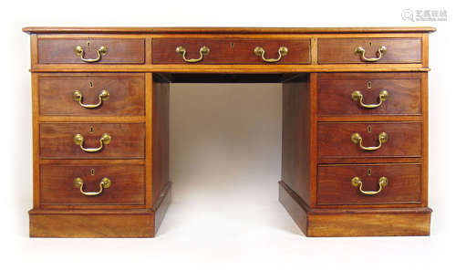 A 19th century mahogany twin pedestal desk,