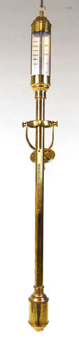 A reproduction brass gimble mounted ships barometer, h.