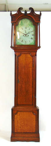 An 18th century oak long case clock, the swan neck pediment ...