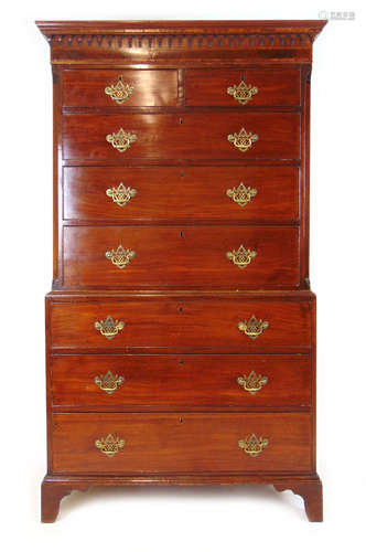 A George III mahogany and rosewood banded chest on chest,