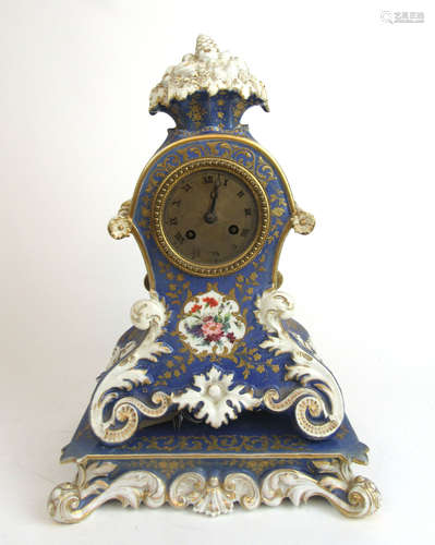 A 19th century French porcelain clock and stand,