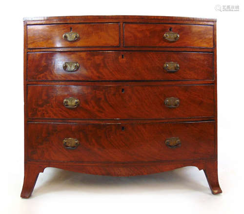 A late 18th century mahogany chest of two short over three l...