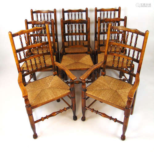 A set of eight (6+2) beech reproduction 18th century style d...