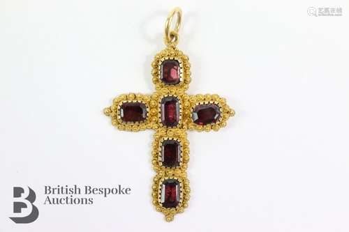 Antique 18ct + Gold and Garnet Cross