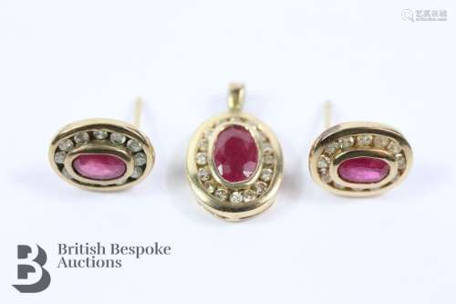 Pair of 9ct Yellow Gold Ruby and Diamond Ear Studs