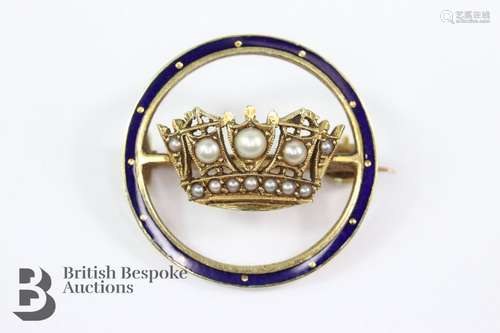 14ct Yellow Gold and Enamel Coronet Brooch