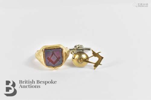 Masonic Gold Signet Ring & Tie Pin