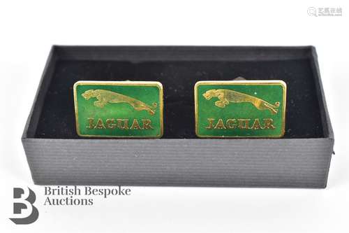 Jaguar Gold Plated and British Racing Green Enamel Cufflinks