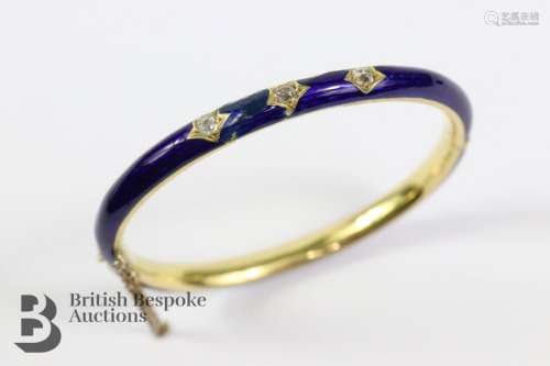 Antique 18ct Yellow Gold and Blue Enamel Bangle
