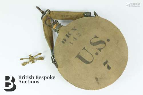 Brass Keppi Badge and Cavalry Water Canteen