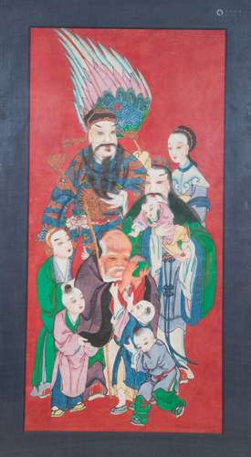 CHINE, fin XIXe Peinture populaire en polychromie sur papier...