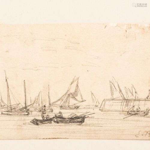 Eugène BOUDIN (1824-1898) Pêcheurs aux barques, circa 1854-1...