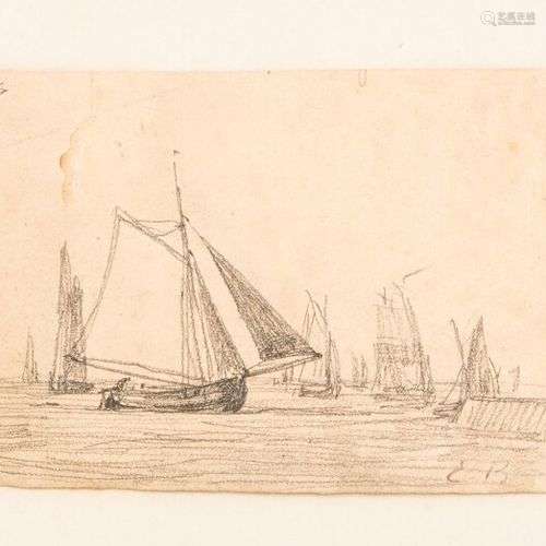 Eugène BOUDIN (1824-1898) Barque, voile ouverte, circa 1854-...