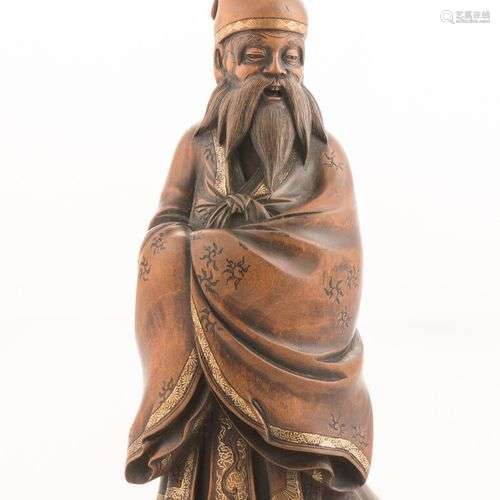 JAPON, fin XIXe siècle Sujet en bois sculpté représentant un...
