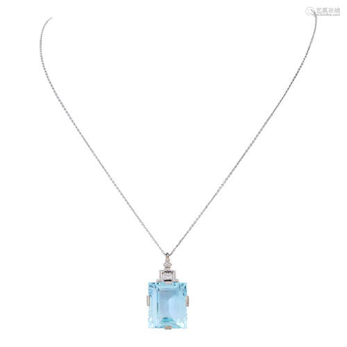 Art Déco Anhänger mit feinem Aquamarin von ca. 18 ct