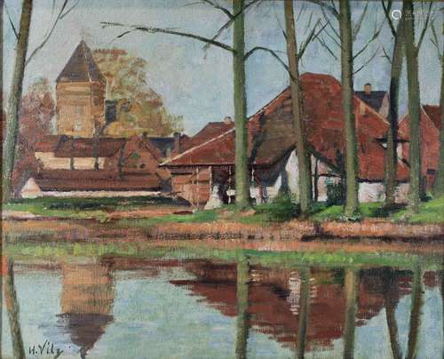 Hans Vilz (deutsch, 1902 - 1971), Dorf am Wasser, Düsseldorf...