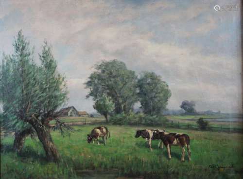 Adolf Rheinert (deutsch, 1879 - 1958), Weidende Kühe in Land...