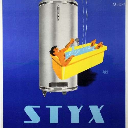 Hugh Pera, Altes Werbeplakat für Warmwasserboiler, um 1950, ...