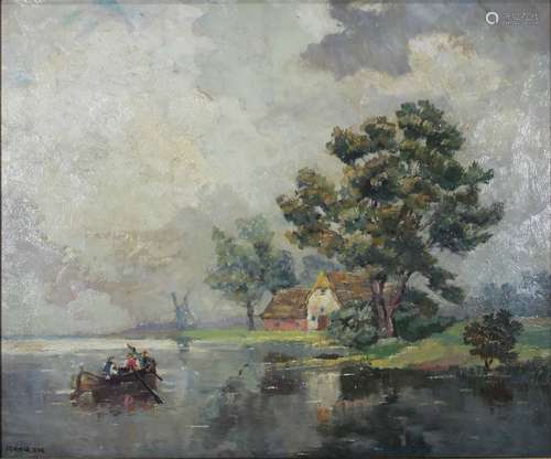 Joan Anacker (deutsch, 1878 - 1955), Uferszene mit Boot, Öl ...