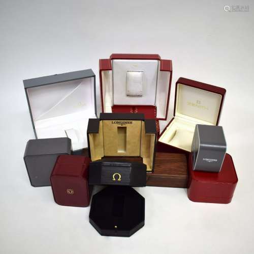 Set of 11 watch-boxes, thereof 4x Omega, 2x Longines